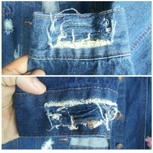 Wax Jean Distressed Denim Jacket embroidered  S - Picture 6 of 8